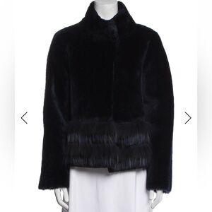 VERY RARE!! Tory Burch Lamb Leather Navy Fox Fur Coat